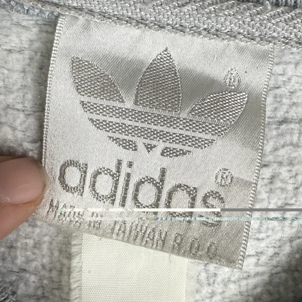 Adidas Trefoil Full Zip Fleece Sweatshirt Gray Red Men Large Taiwan Rare VTG 80s